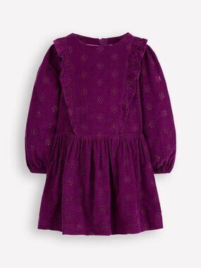 Corduroy Broderie Dress in Blackberry